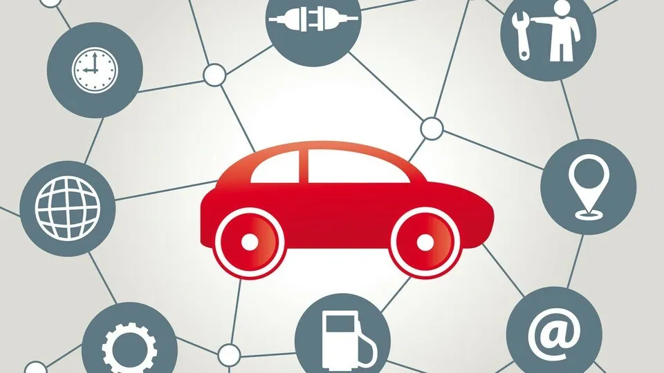 Auto, vernetztes, Vernetzung, Technologie, Verkehr, Zukunft, Computer, Internet, PKW, Verbindung, Bordcomputer, Einparkhilfe, Verbindungen, Daten, Verknüpfung, icon, Mobilfunkgeräte, Selbstfahrendes, Automobil, Sensoren, GPS-Systeme, Navi, Symbolbild, Kr